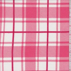 1 5/8 YD PC-Coral/White/Red Plaid Crinkled Crepe Fabric