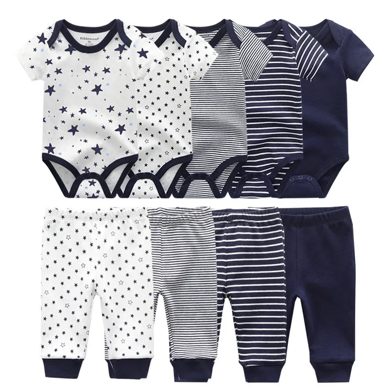 10PCS Newborn Solid Bodysuits Pants Cotton Clothes Short Sleeve