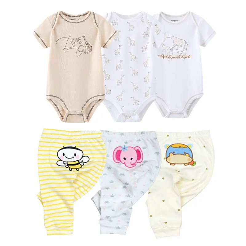 10PCS Newborn Solid Bodysuits Pants Cotton Clothes Short Sleeve