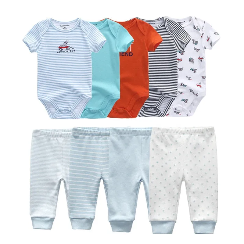 10PCS Newborn Solid Bodysuits Pants Cotton Clothes Short Sleeve