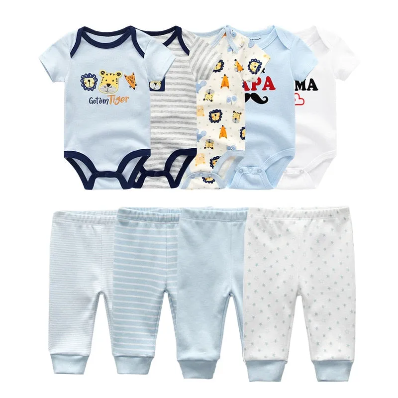 10PCS Newborn Solid Bodysuits Pants Cotton Clothes Short Sleeve