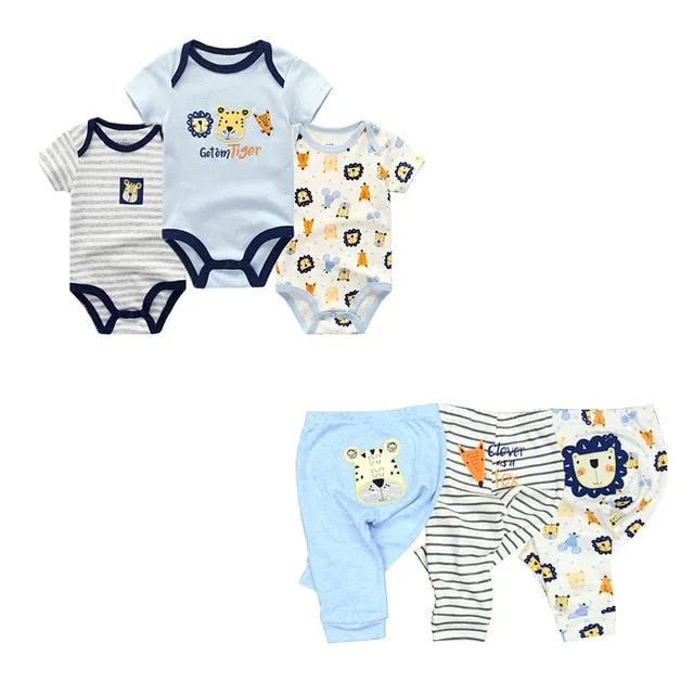 10PCS Newborn Solid Bodysuits Pants Cotton Clothes Short Sleeve