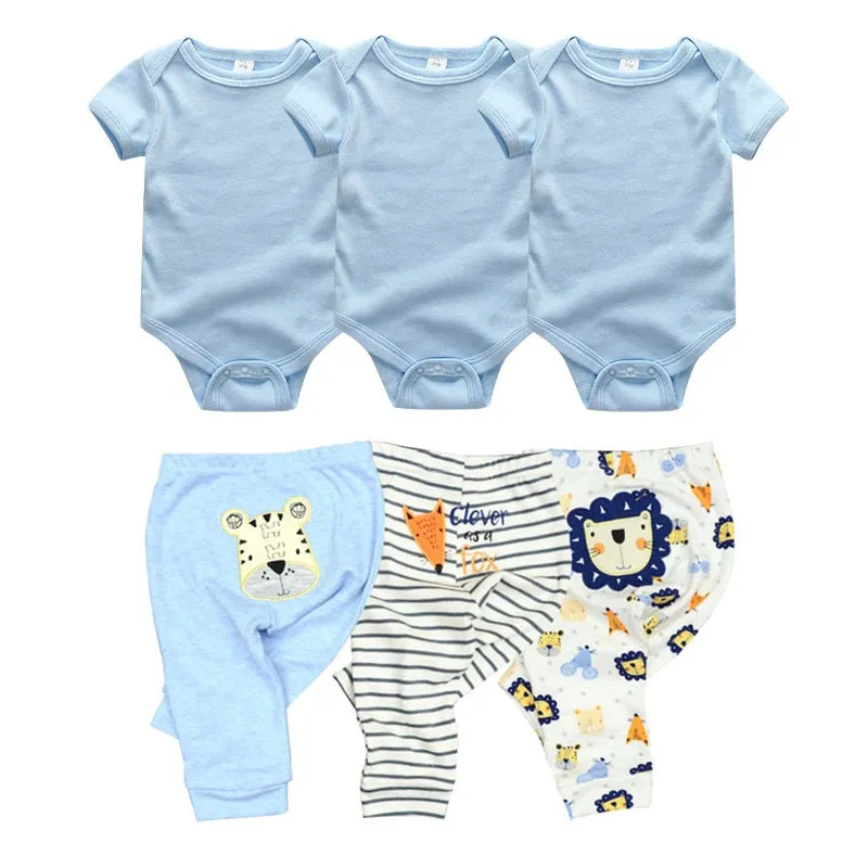 10PCS Newborn Solid Bodysuits Pants Cotton Clothes Short Sleeve