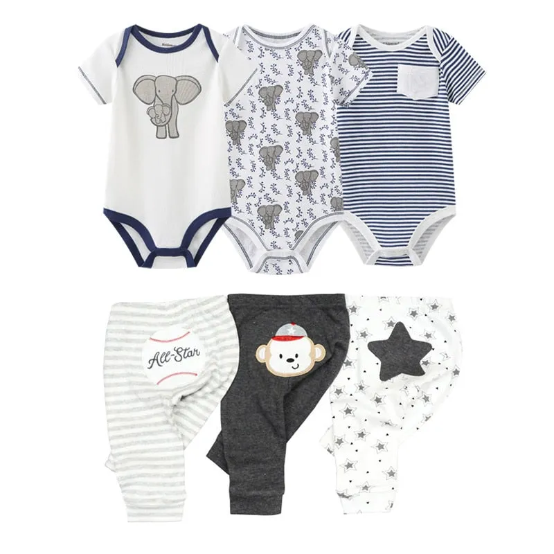 10PCS Newborn Solid Bodysuits Pants Cotton Clothes Short Sleeve