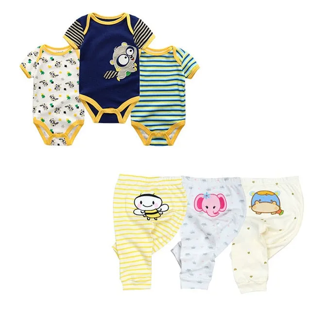 10PCS Newborn Solid Bodysuits Pants Cotton Clothes Short Sleeve