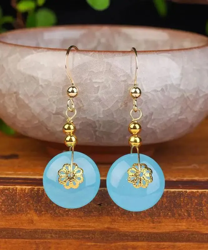 14K Gold Chalcedony Floral Drop Earrings