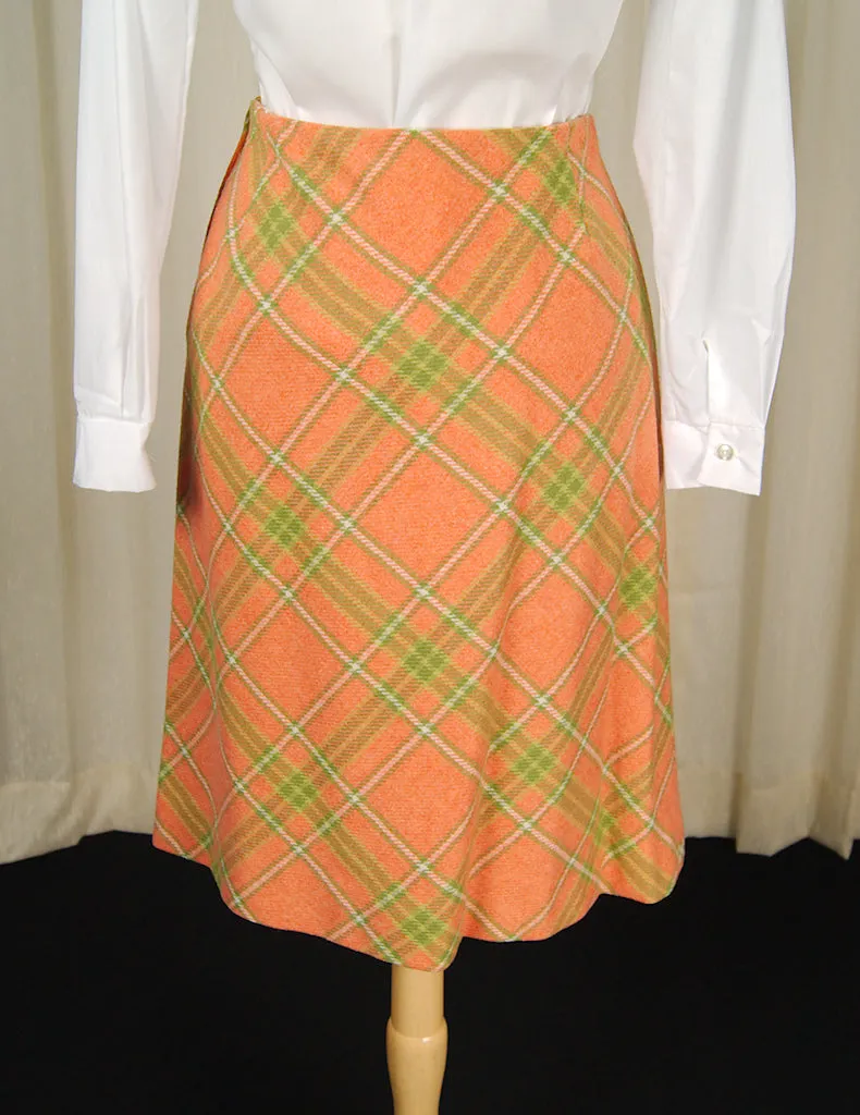 1960s Peach & Lime Plaid Skirt