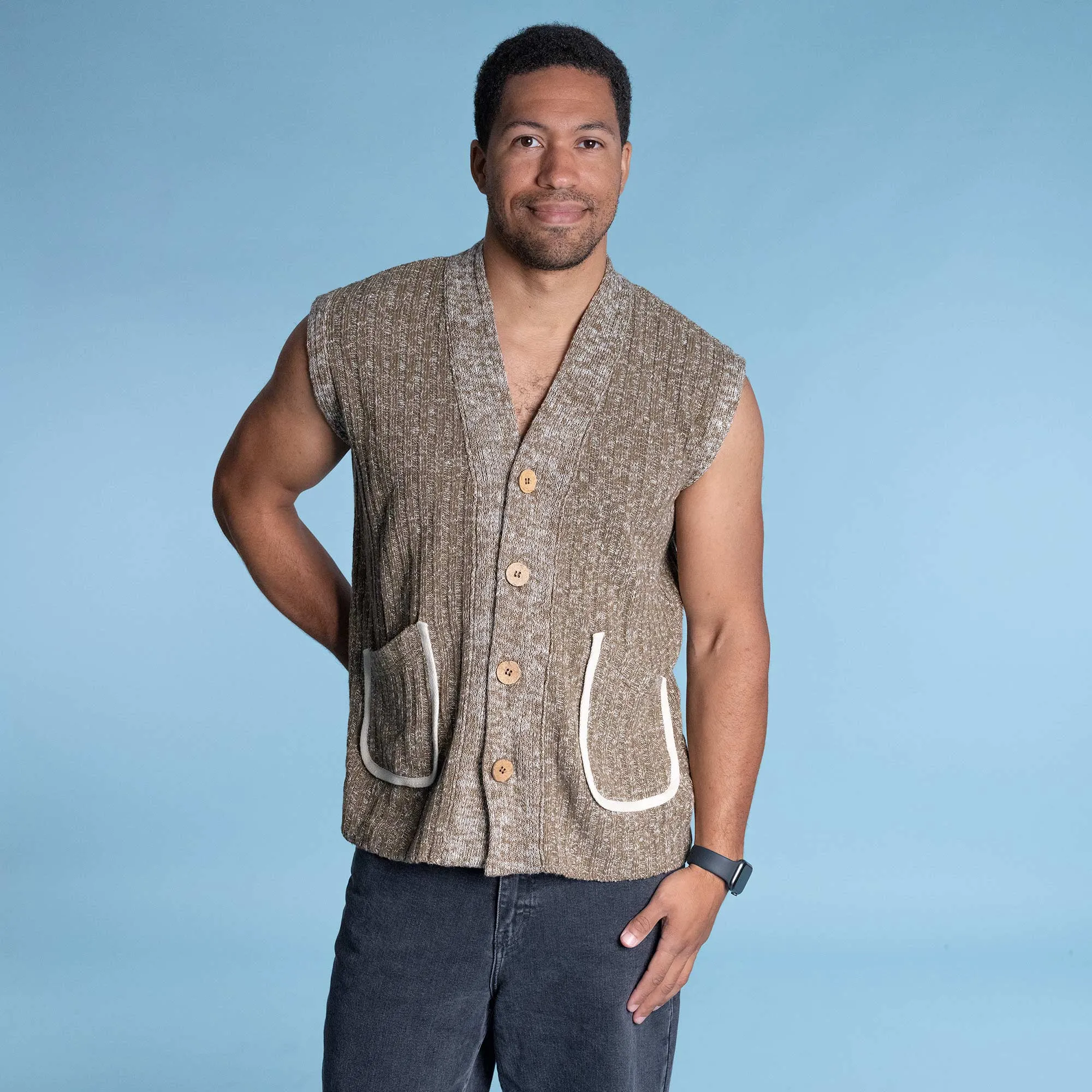 ACTON 100% Organic Hemp Vest (2 Side Pockets, Coconut Buttons, Plastic-free)