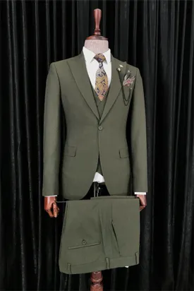 Addison Custom Dark Green Peak Lapel Business Suit for Men