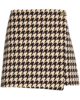 Almond Houndstooth Renna Wrap Mini Skirt