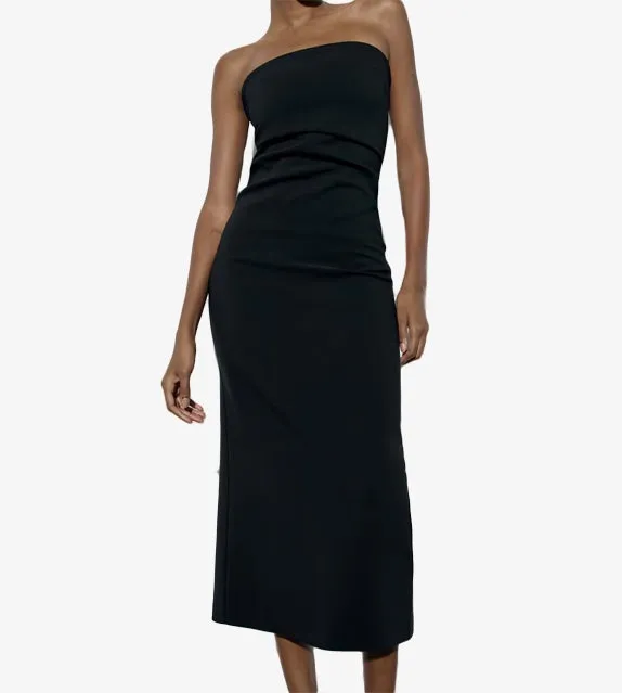 Amara Pleated Strapless Long Dress