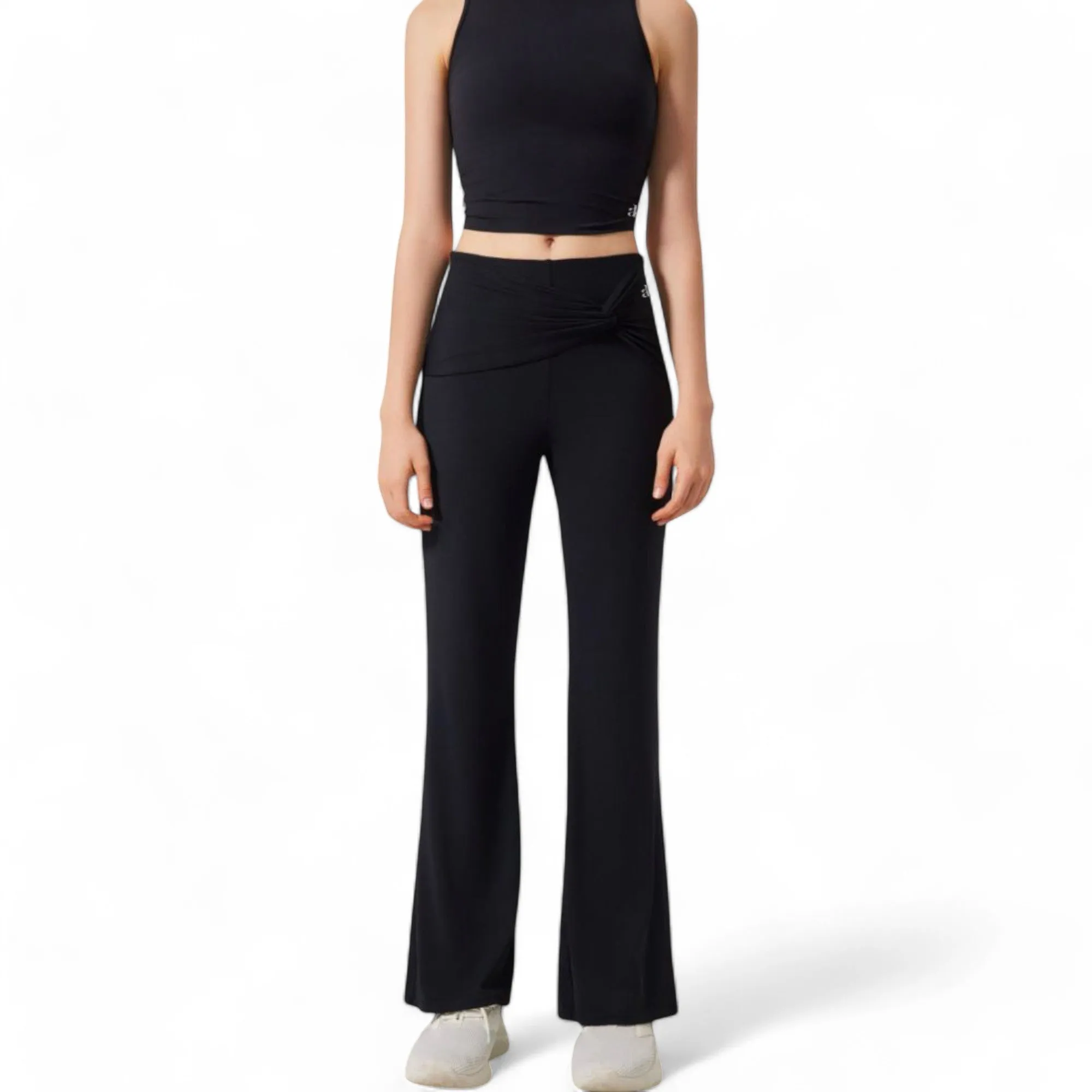 Anna-Kaci Women's High-Waisted Flare Pants with Twist Knot Detail