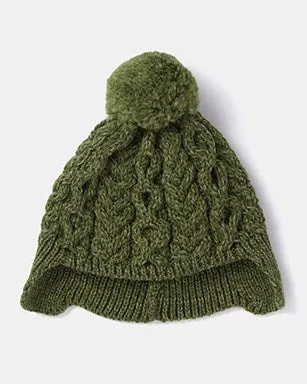 Aran Woollen Mills Super Soft Child's Pom Pom Hat with Flaps