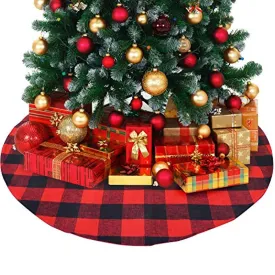 ATLIN Buffalo Plaid Christmas Tree Skirt - Larger 3 Inch Red and Black Checks for a Traditional Look - Machine Wash and Dry – 3 ft and 4 ft Models