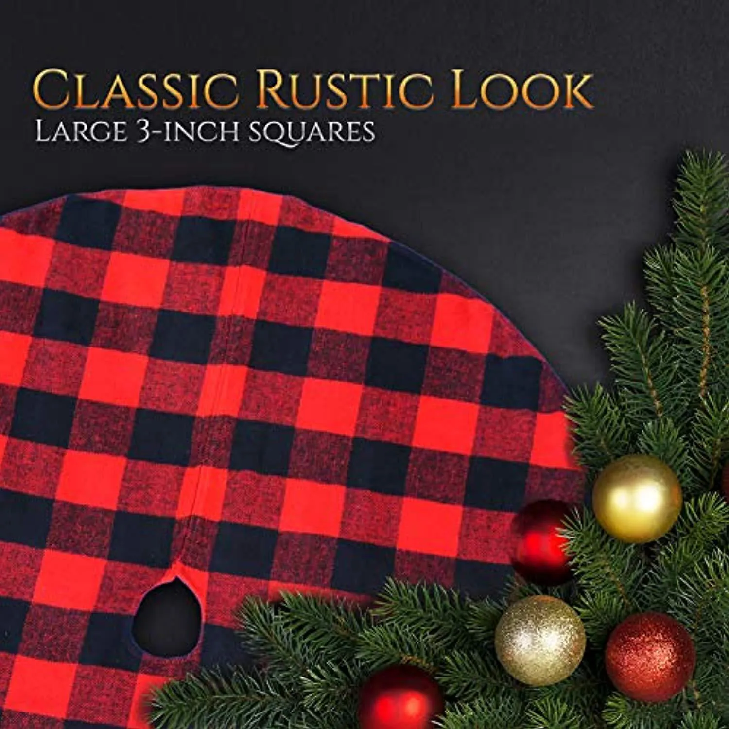 ATLIN Buffalo Plaid Christmas Tree Skirt - Larger 3 Inch Red and Black Checks for a Traditional Look - Machine Wash and Dry – 3 ft and 4 ft Models