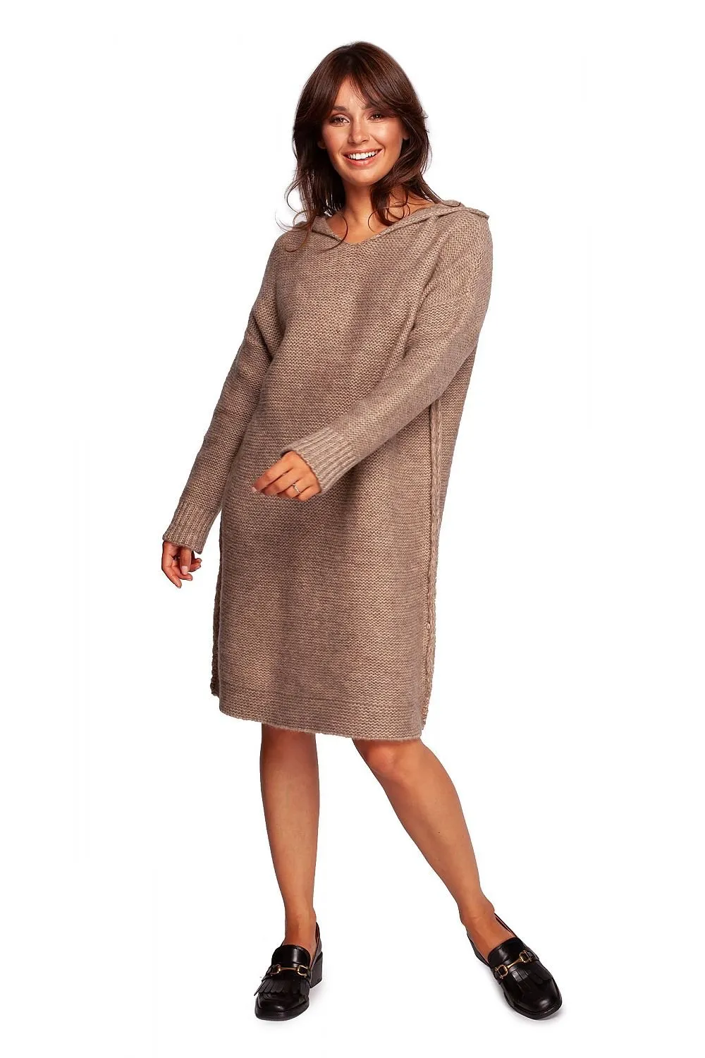 Autumn Elegance Hooded Sweater Dress