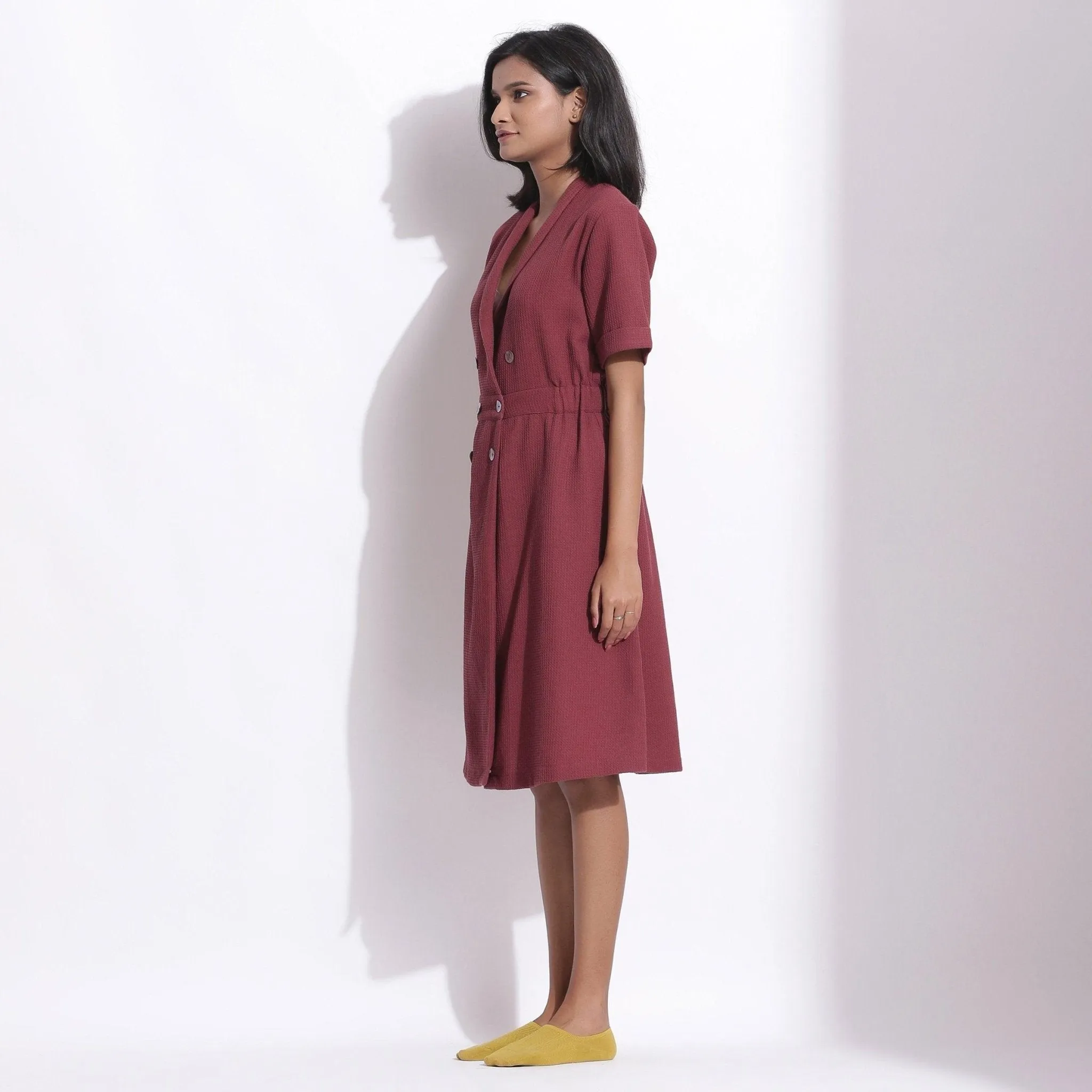 Barn Red Warm Cotton Waffle Knee Length Coat Dress