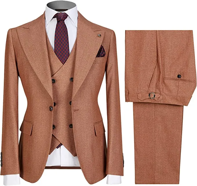 Baron Custom Brown Peaked Lapel Three-Piece Business Suit for Men