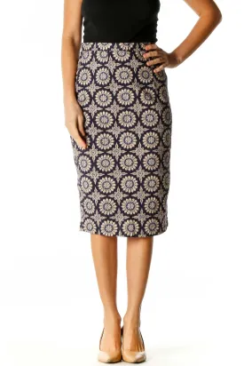 Beige Printed Brunch Pencil Skirt