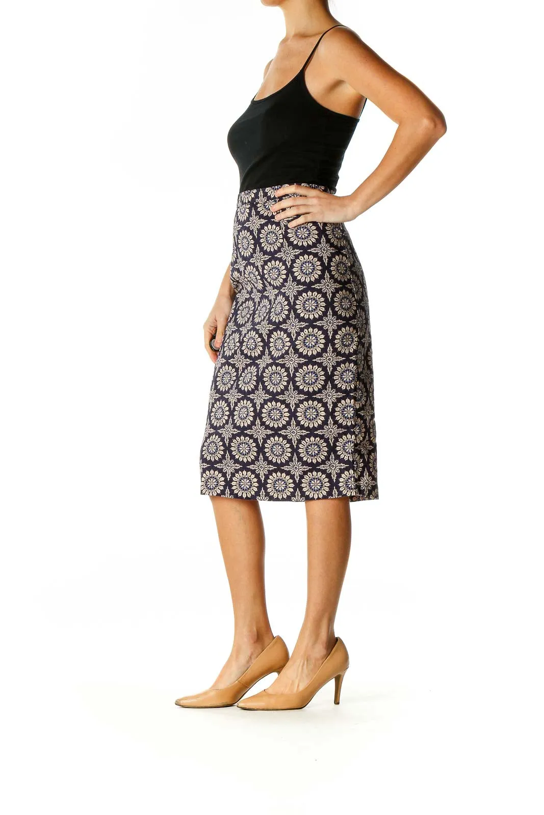 Beige Printed Brunch Pencil Skirt