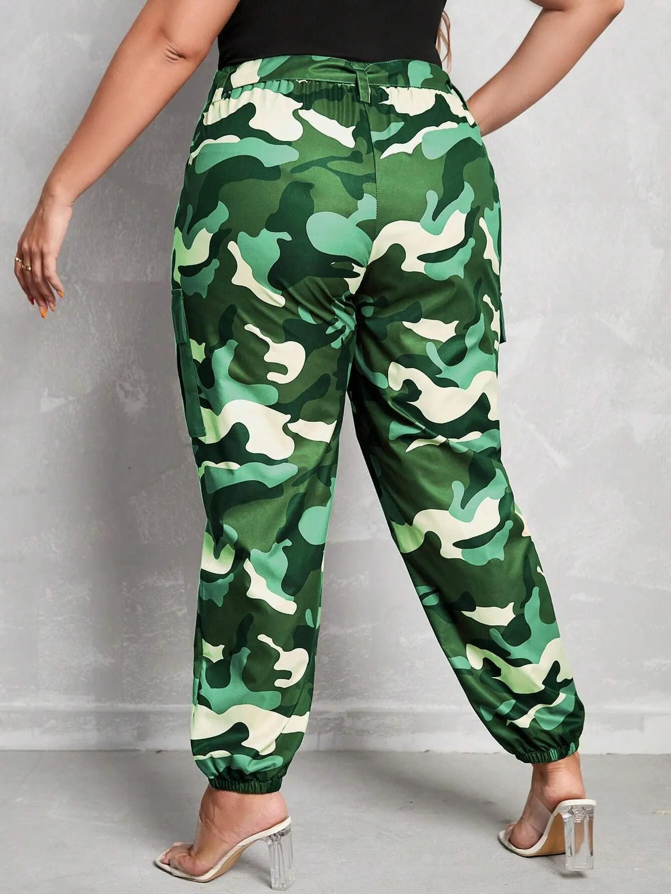 Belted High Waist Camo Cargo Pants