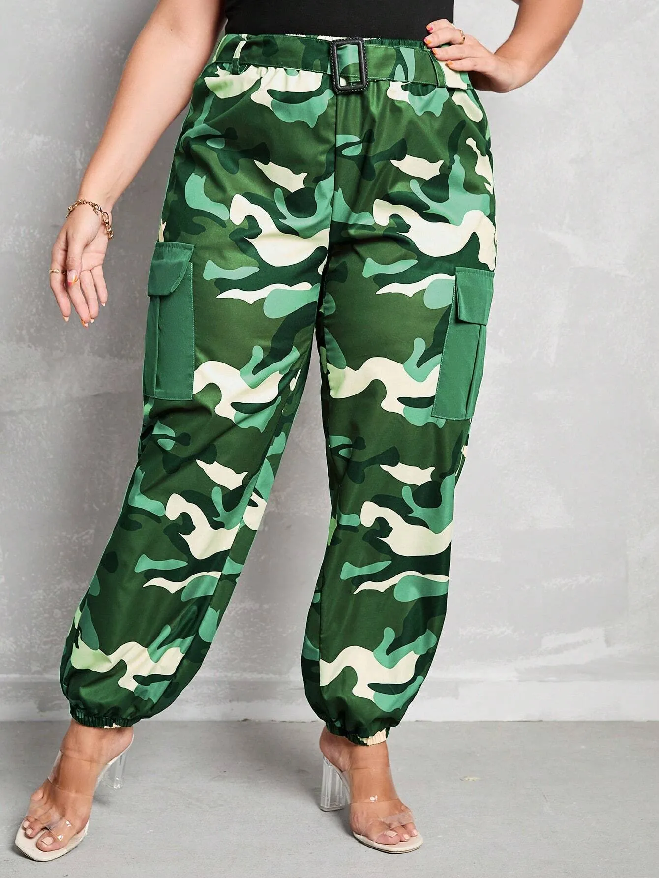 Belted High Waist Camo Cargo Pants