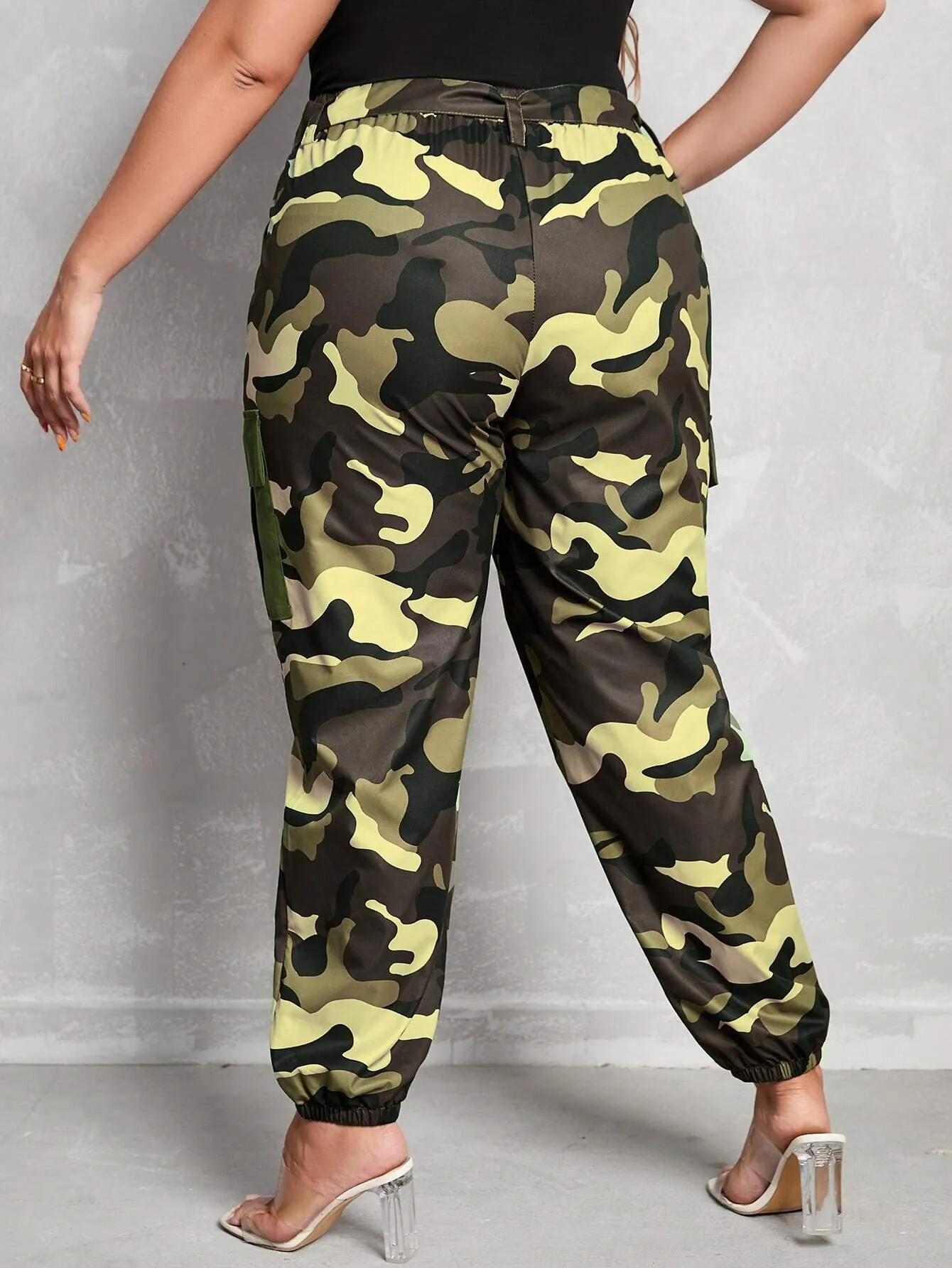 Belted High Waist Camo Cargo Pants