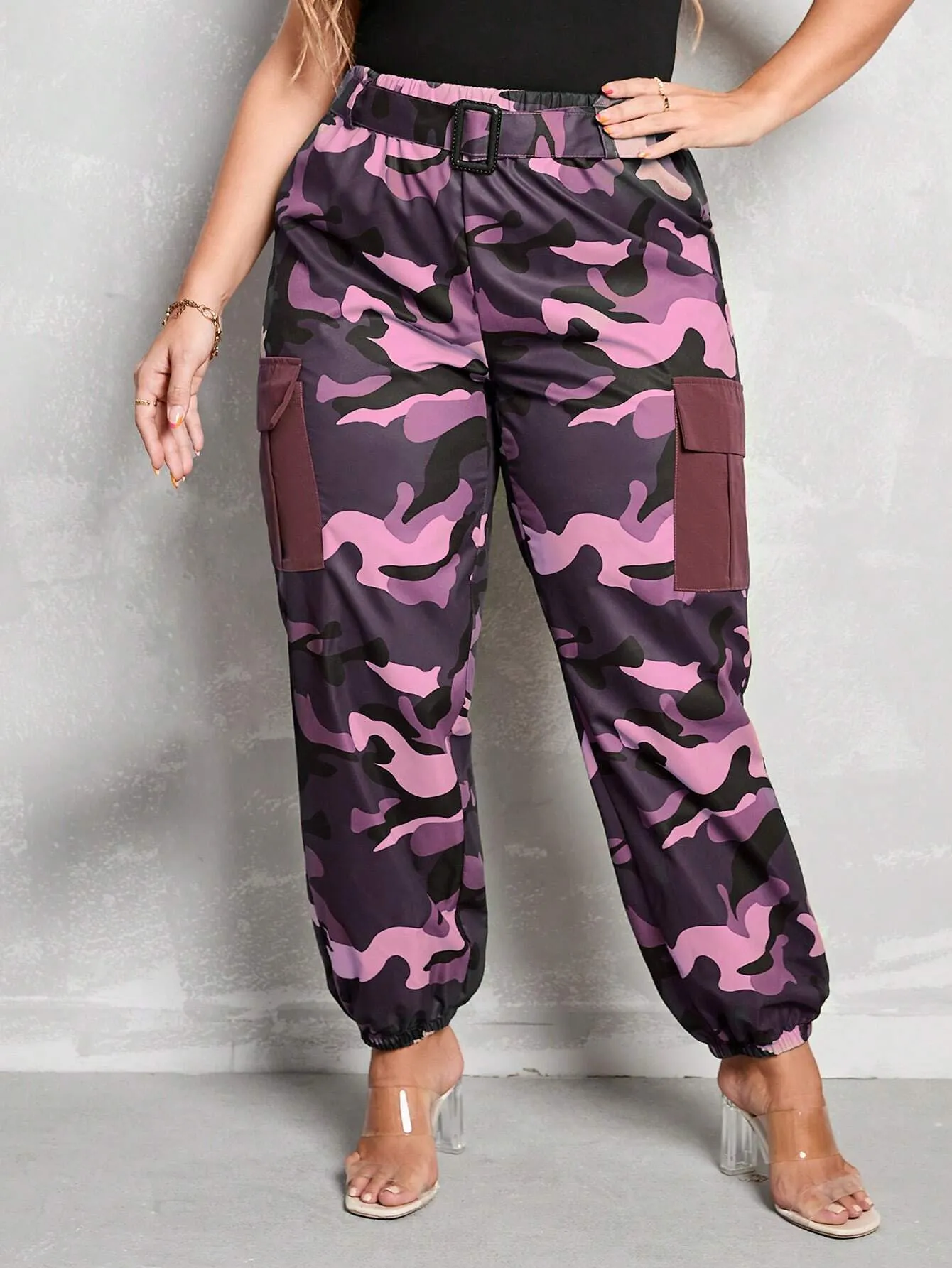 Belted High Waist Camo Cargo Pants