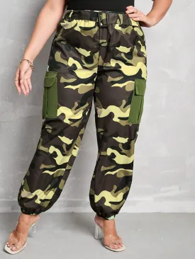 Belted High Waist Camo Cargo Pants