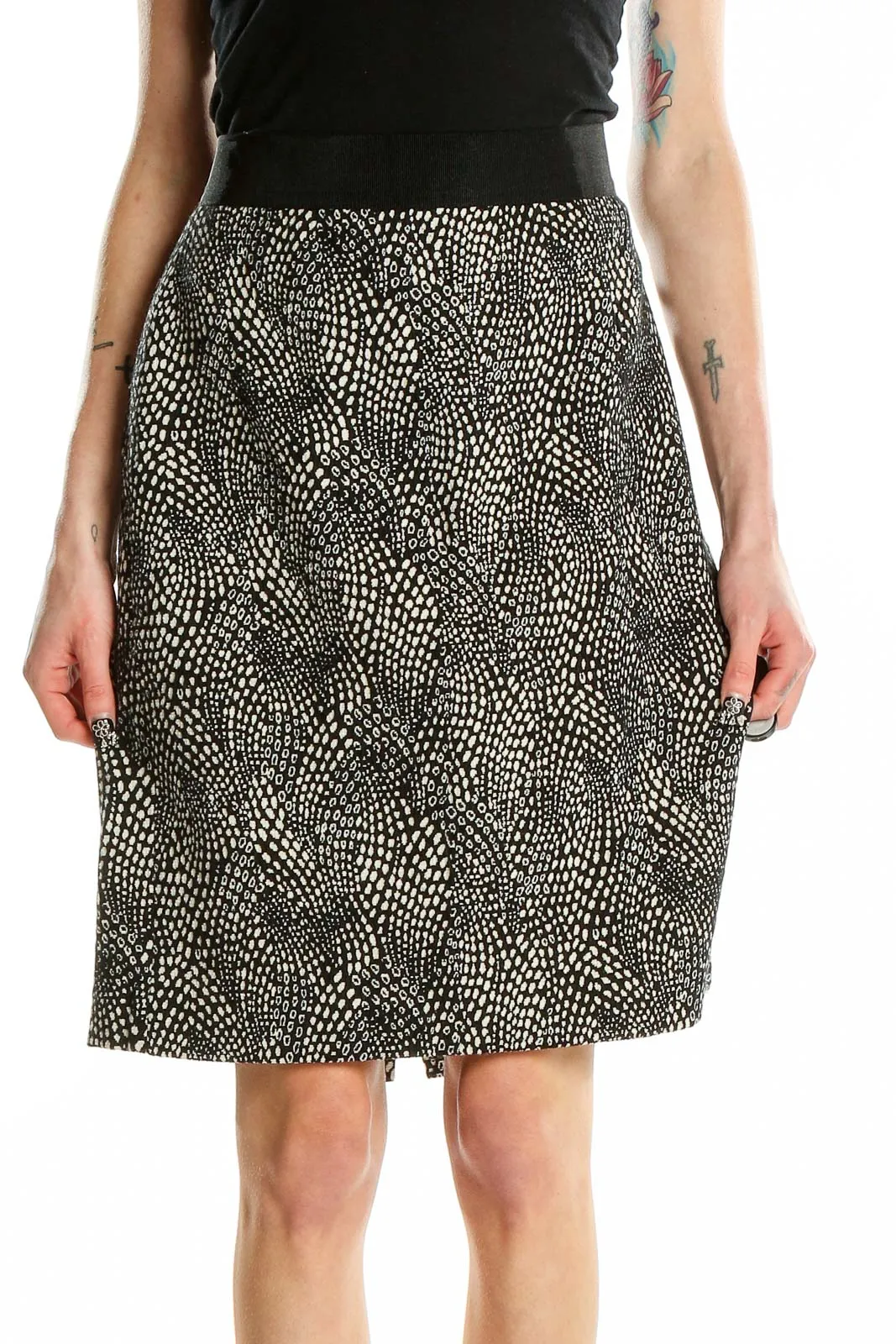 Black and White Dotted A-Line Skirt