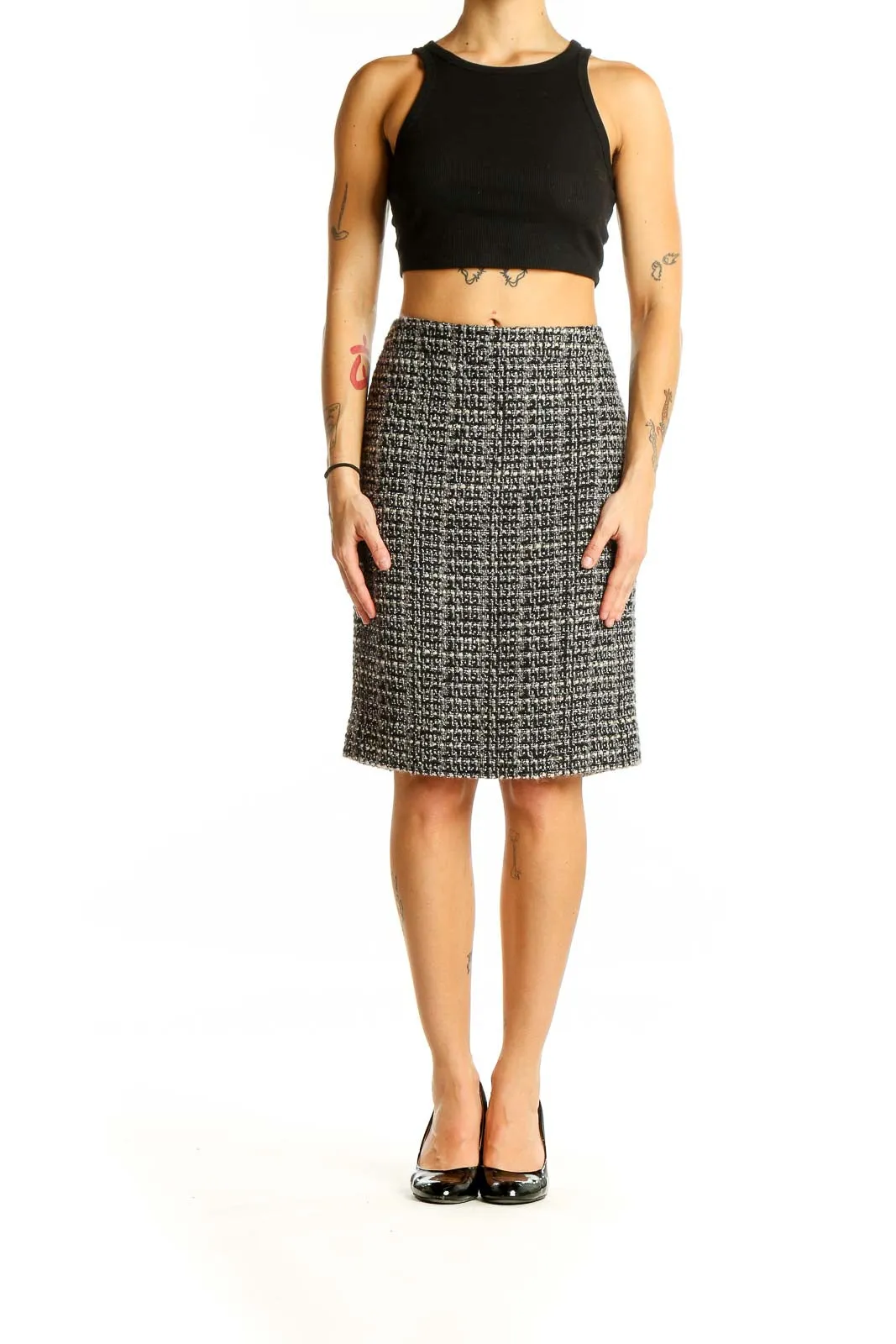 Black and White Tweed Pencil Skirt