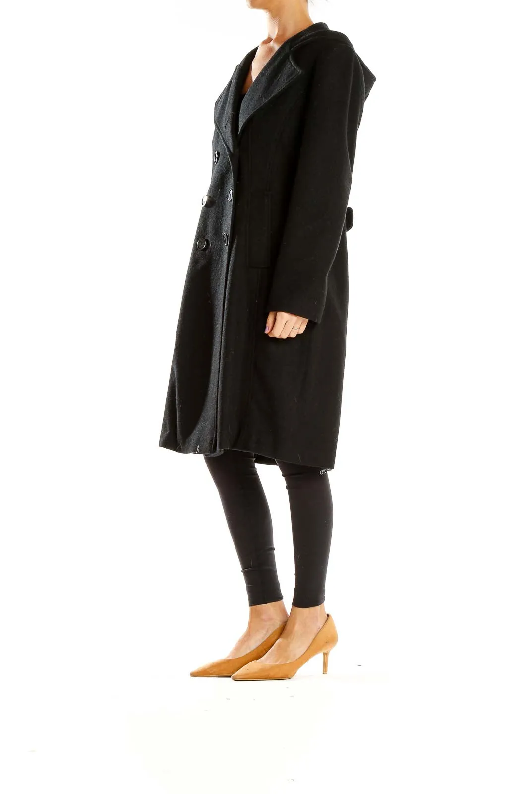 Black Double-Breasted Long Wool Coat