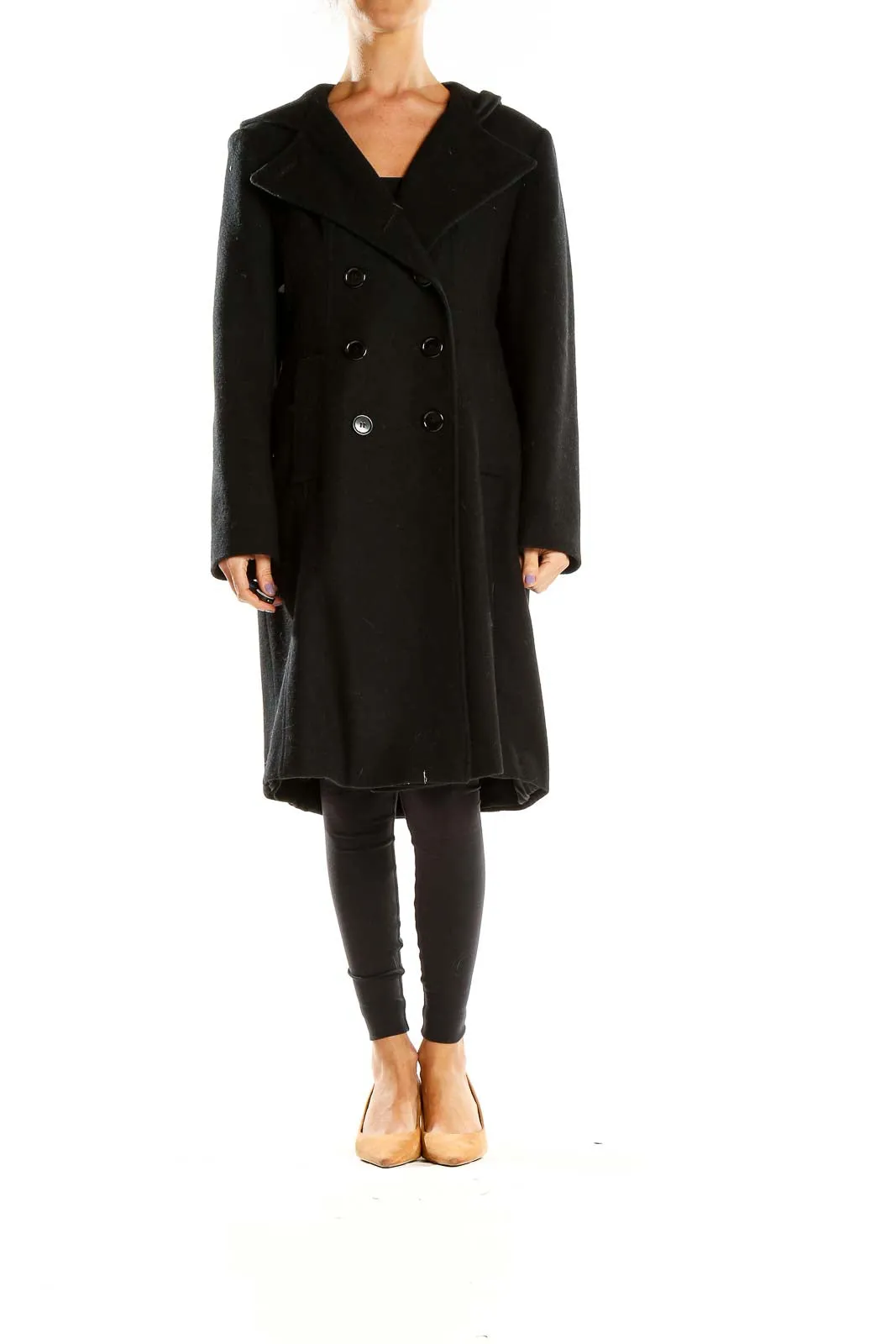 Black Double-Breasted Long Wool Coat