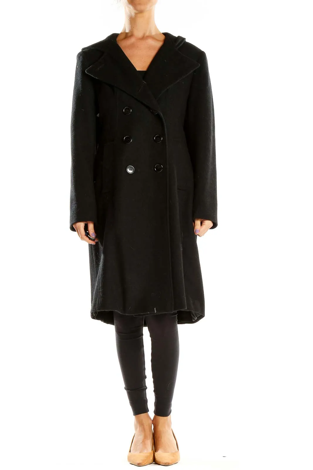 Black Double-Breasted Long Wool Coat