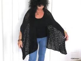 Black Fishnet Shawl, Hand Crochet Evening Wrap