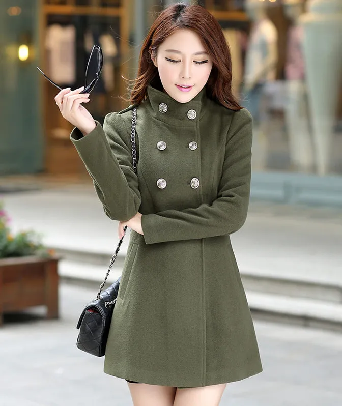 Black Fungus Hem Stand Collar Slim Irregular Mid-length Coat