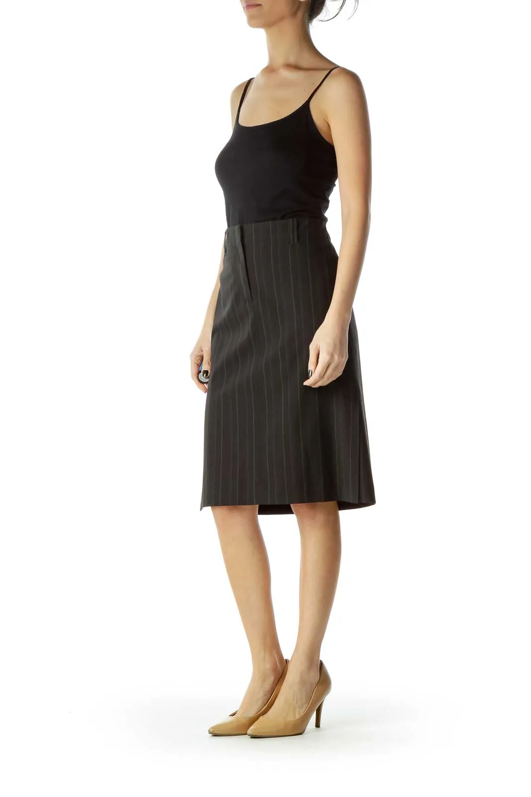 Black Green Pinstripe Pencil Skirt