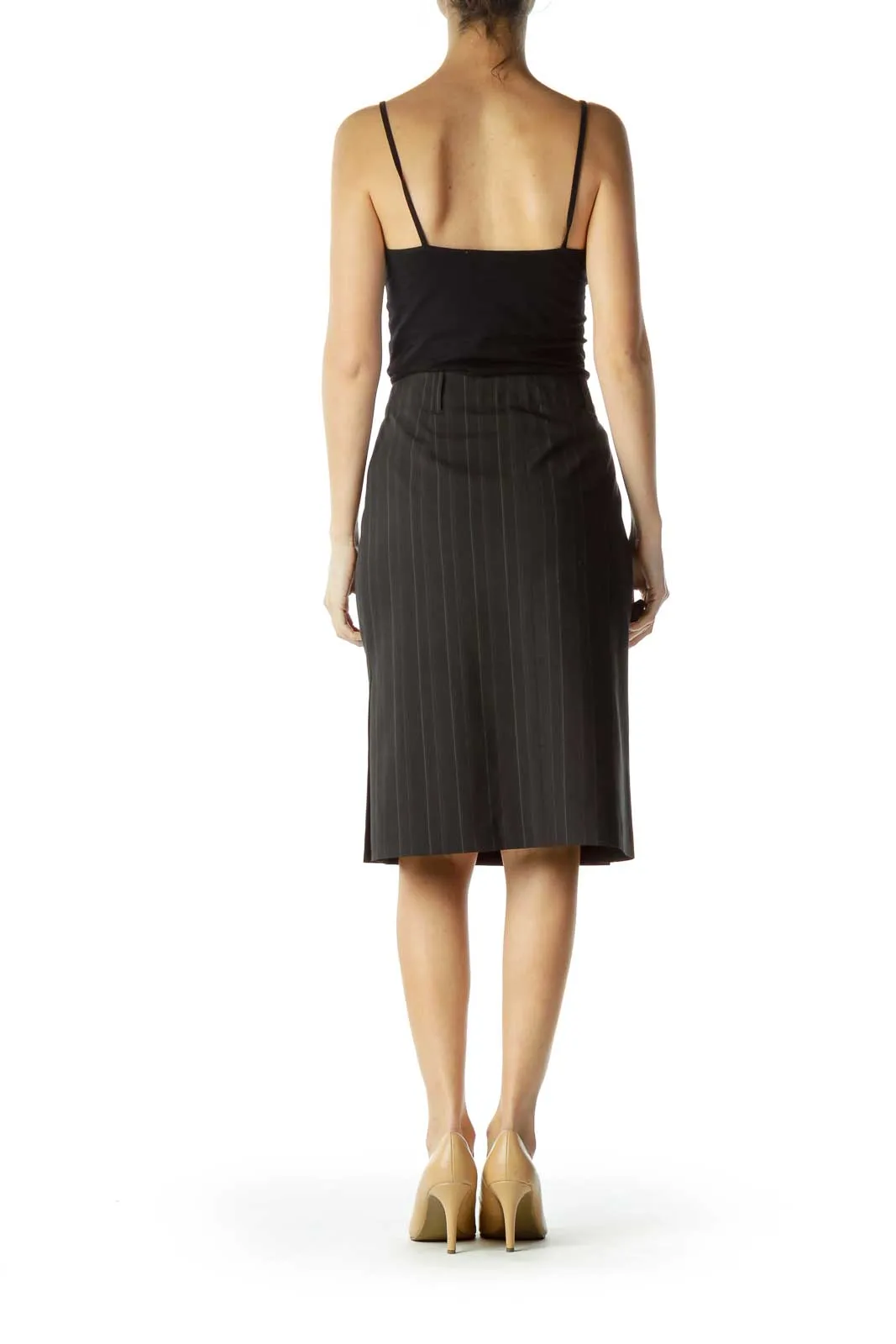 Black Green Pinstripe Pencil Skirt