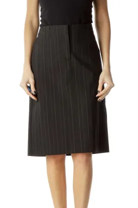 Black Green Pinstripe Pencil Skirt