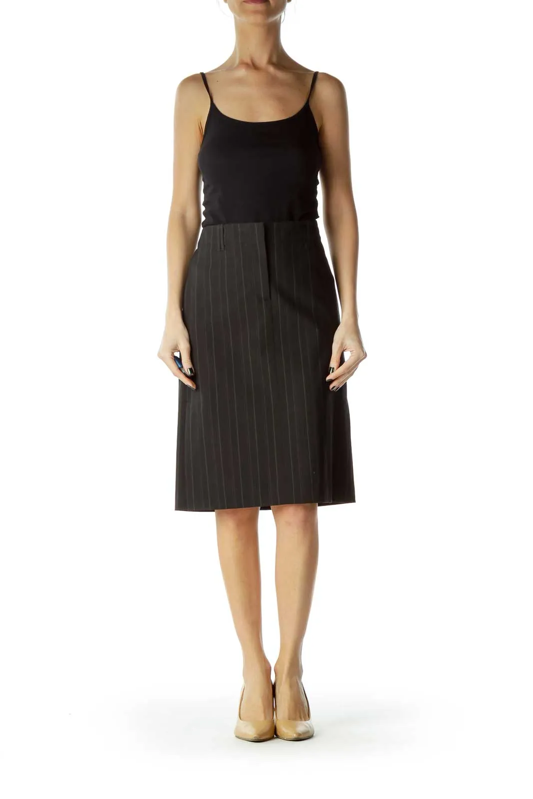 Black Green Pinstripe Pencil Skirt