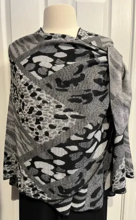 Black, Grey & White Leopard Reversible Cashmere Shawl