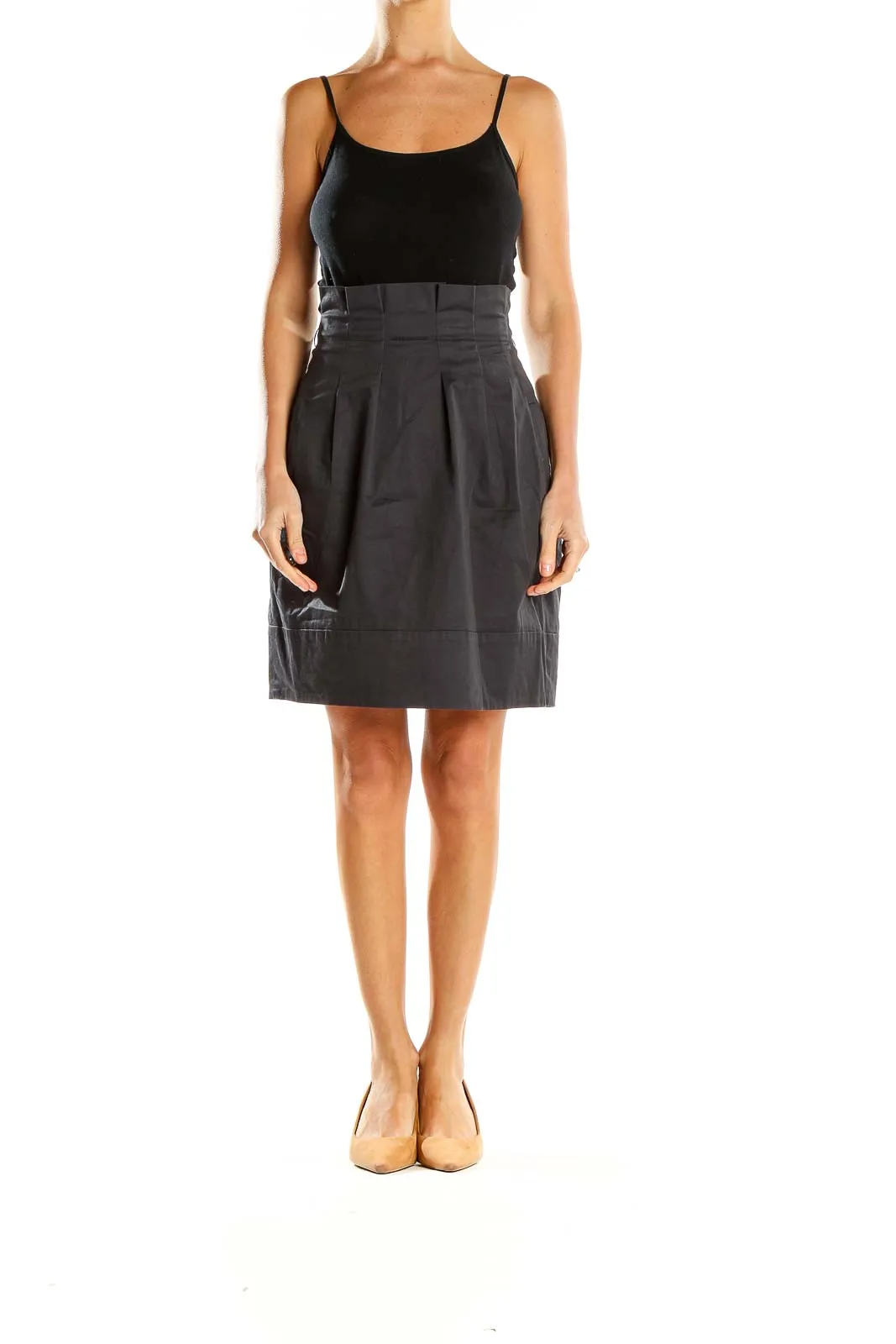 Black Pleated High-Waist Midi Skirt