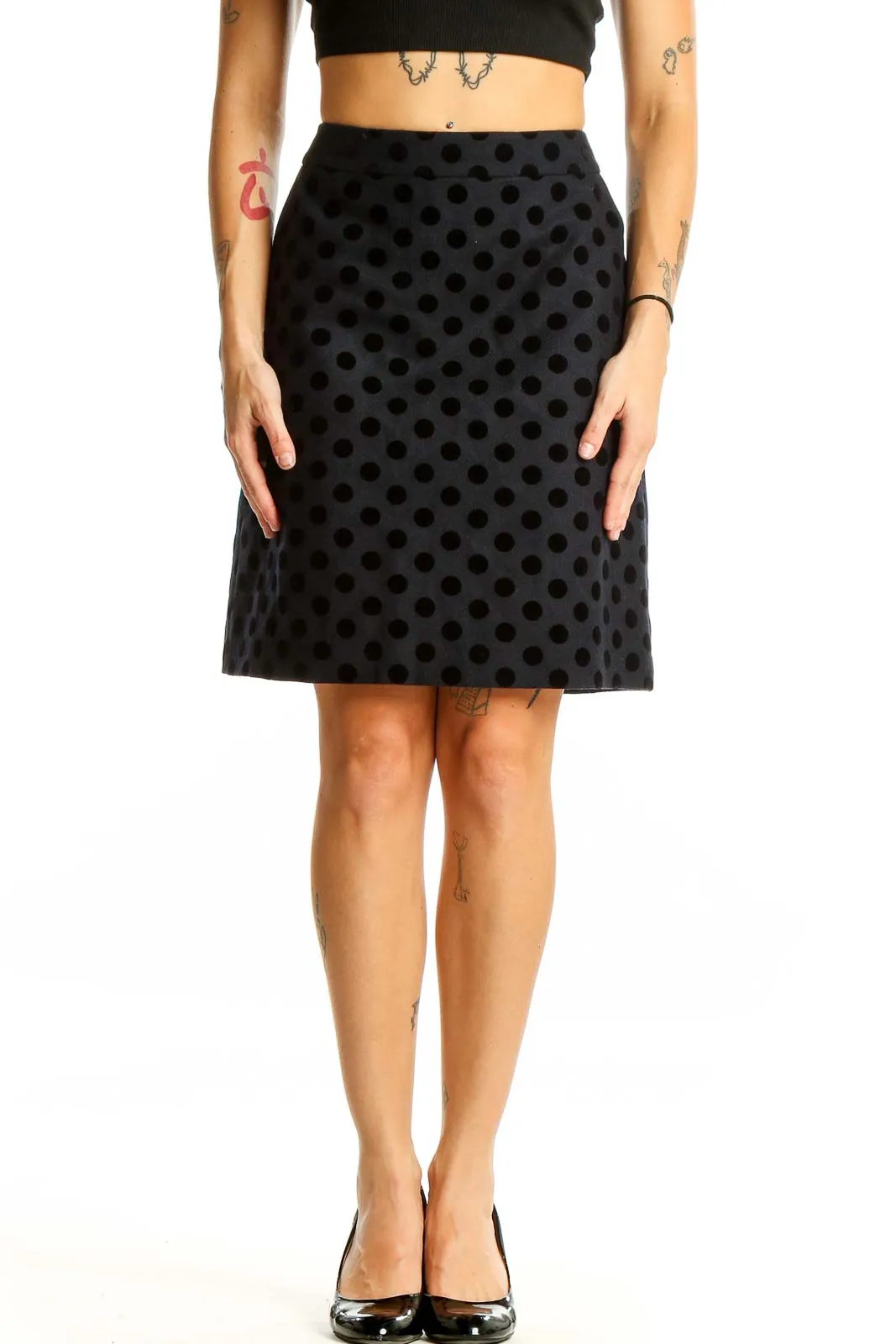 Black Polka Dot A-Line Knee-Length Skirt