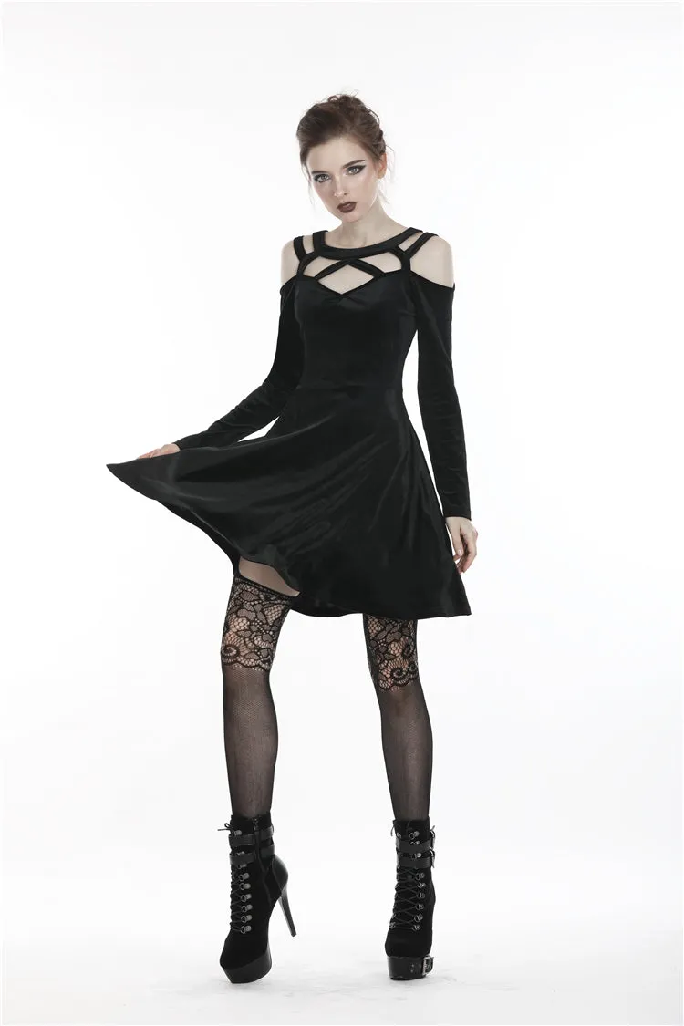 Black punk sexy velvet women dress DW287