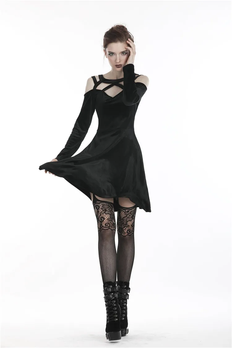 Black punk sexy velvet women dress DW287