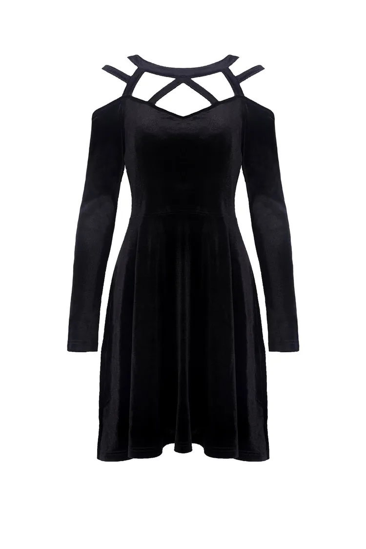 Black punk sexy velvet women dress DW287