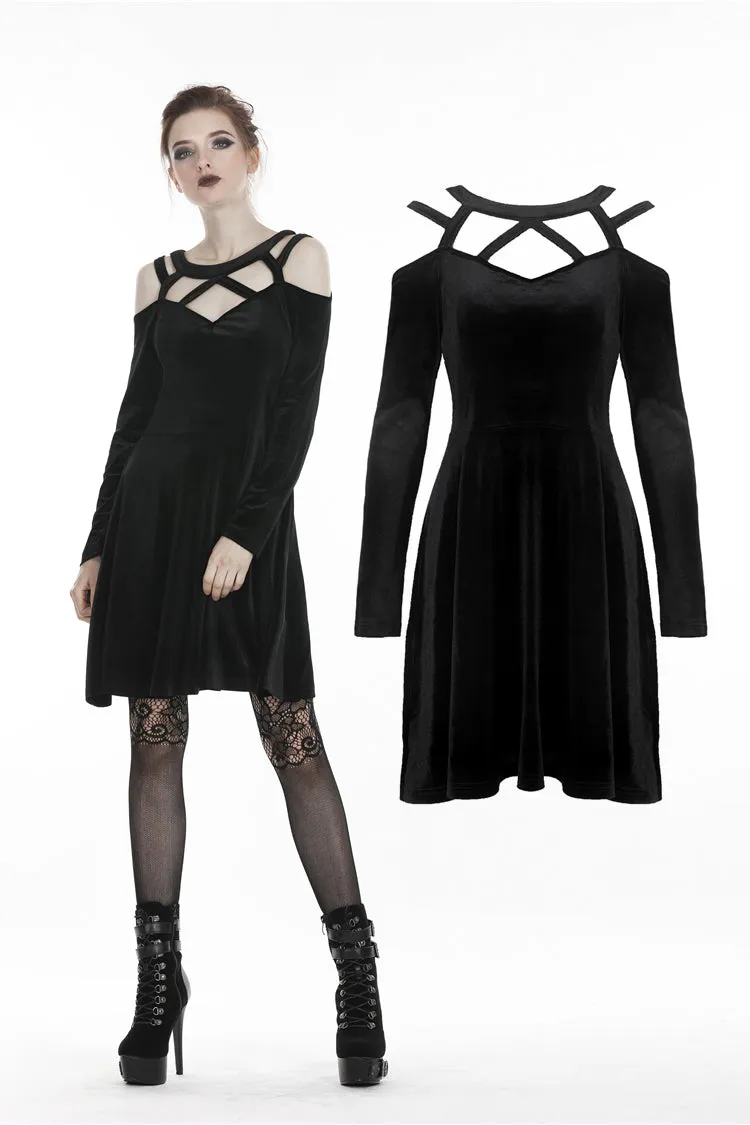 Black punk sexy velvet women dress DW287