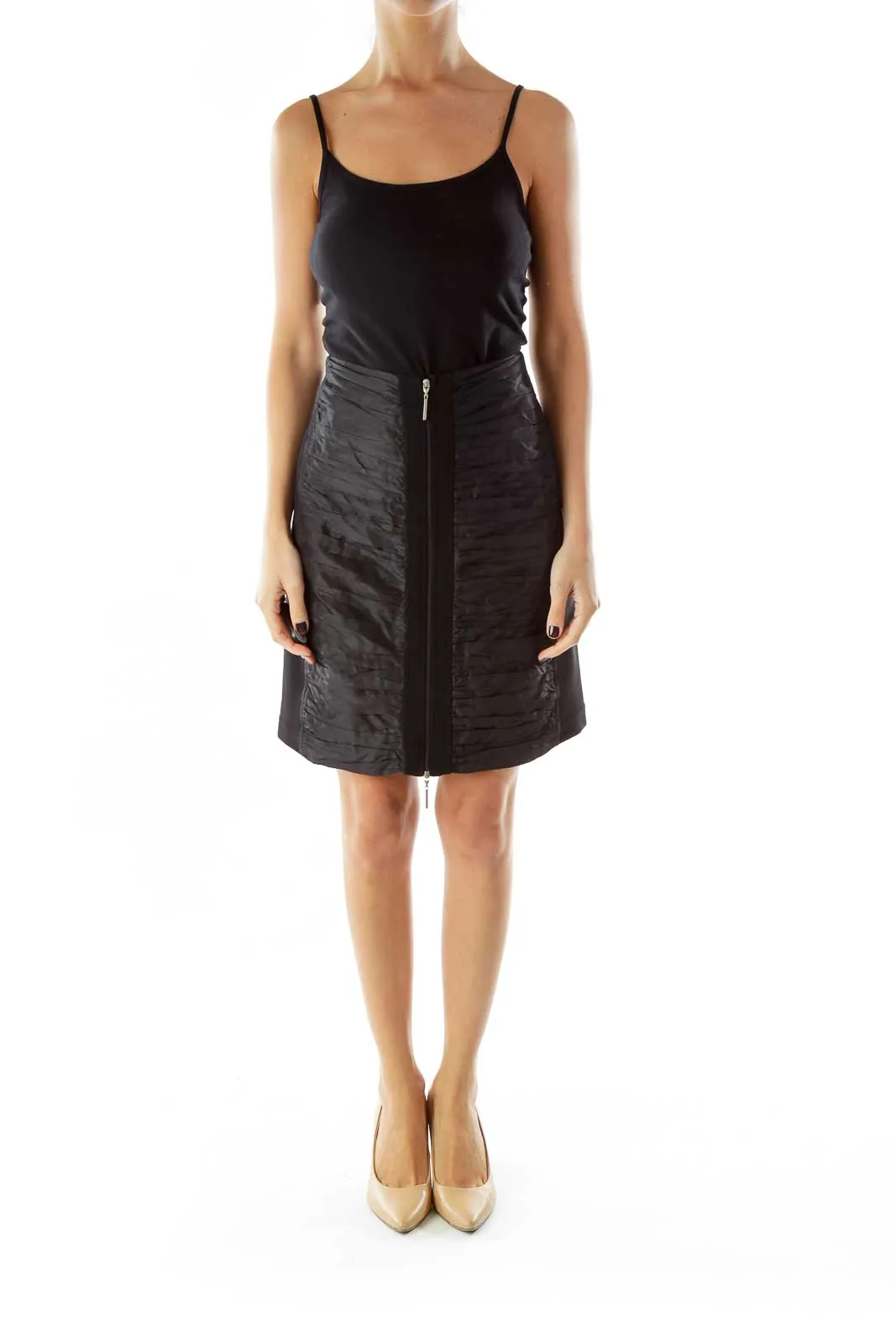 Black Scrunched Zippered SiIlk Skirt