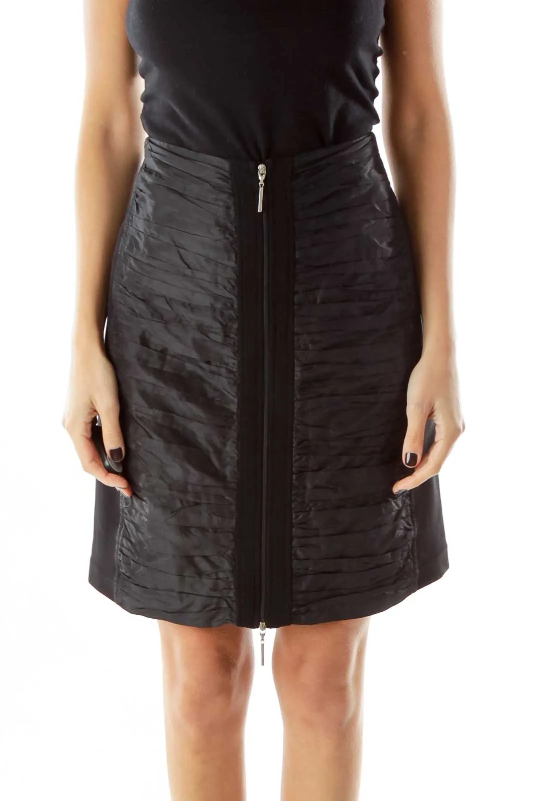 Black Scrunched Zippered SiIlk Skirt