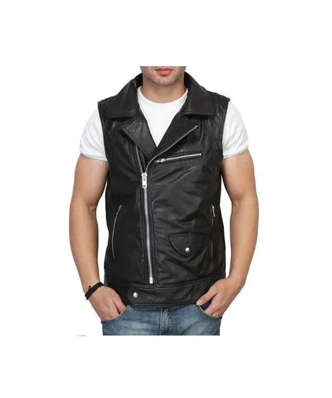 Black Sheepskin Leather Vest